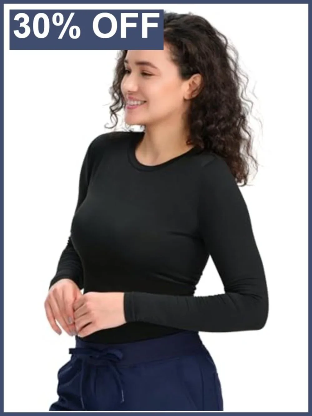 Women's Long Sleeve Underscrub Crew Neck Slim Fit Stretch Medical